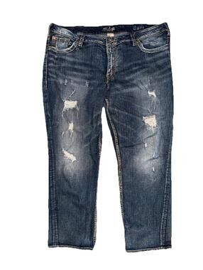 Silver Jeans Co Sam Ankle Jeans Womens 20/28 (Waist 40” ) Blue Distressed Grunge